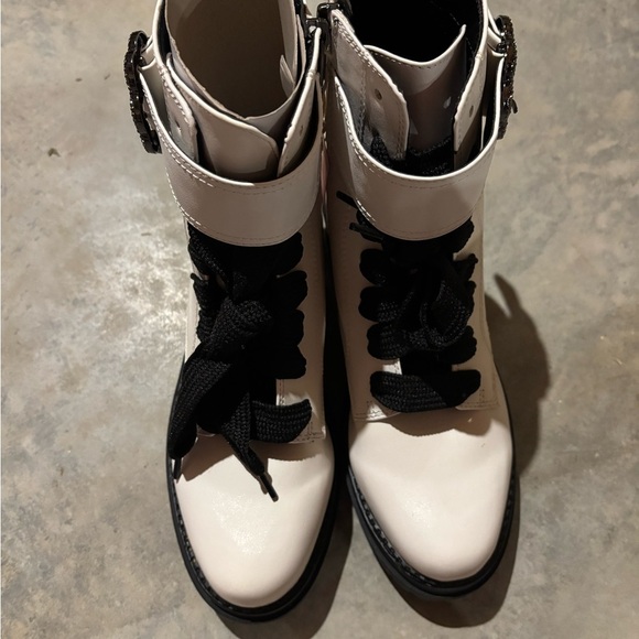 Sam & Libby Samantha Combat Boots 8 New Faux Leather Zip Lace Up Embellished - Picture 4 of 7